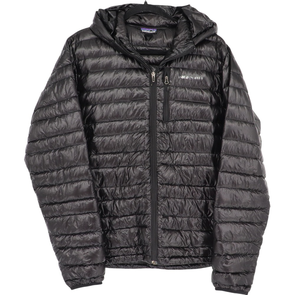 Patagonia Mens Ultralight Down Hoody Puffer Jacket Size M Black Full Zip Hooded